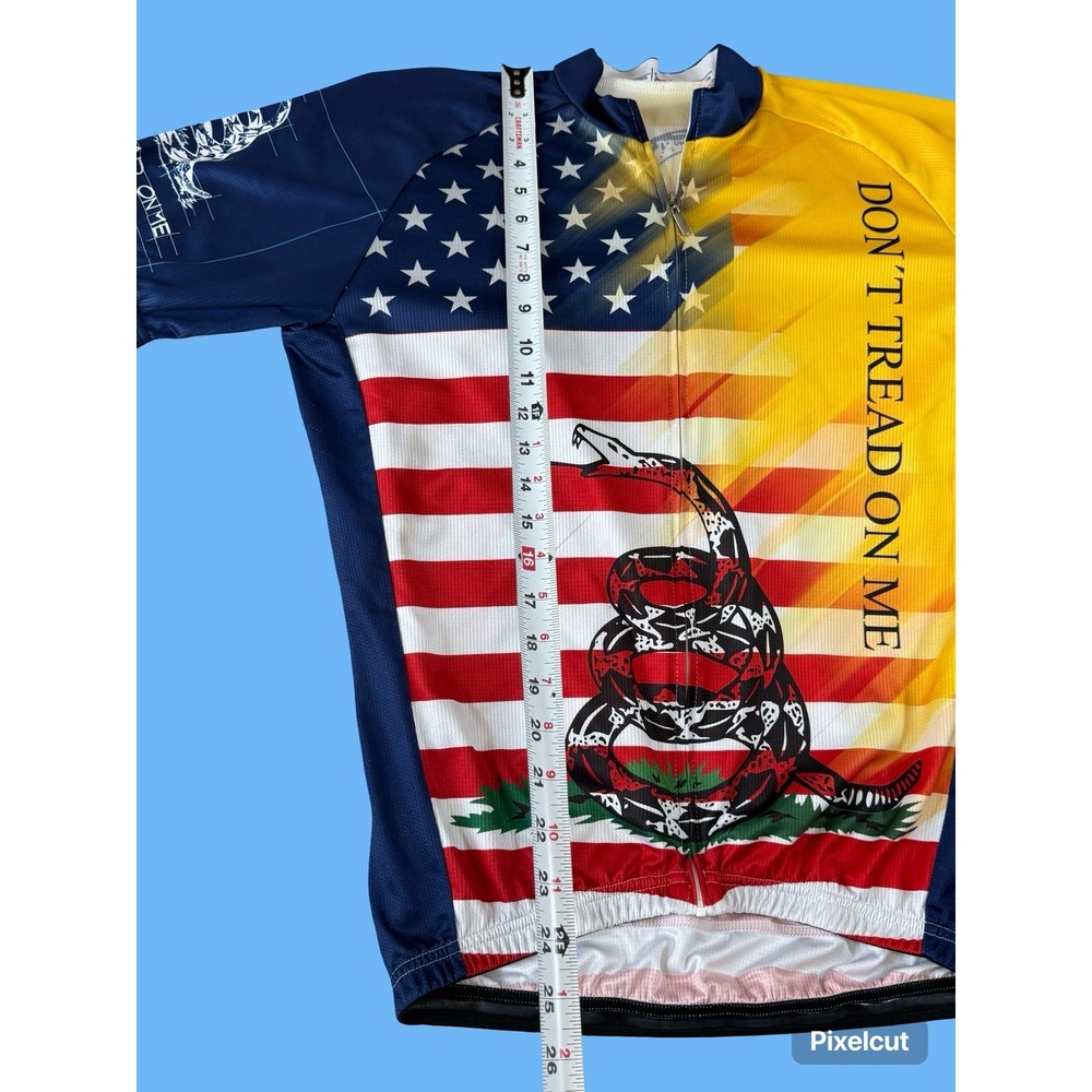 Mens Gadsden Flag Dont Tread On Me Cycling Jersey American Flag Patriotic Blue L - Picture 5 of 8